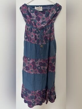Strapless Floral Tiered Maxi Dress - Purple & Blue -Size Medium